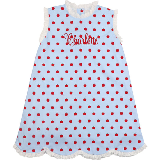 Blue Apple Print Scalloped Dress1