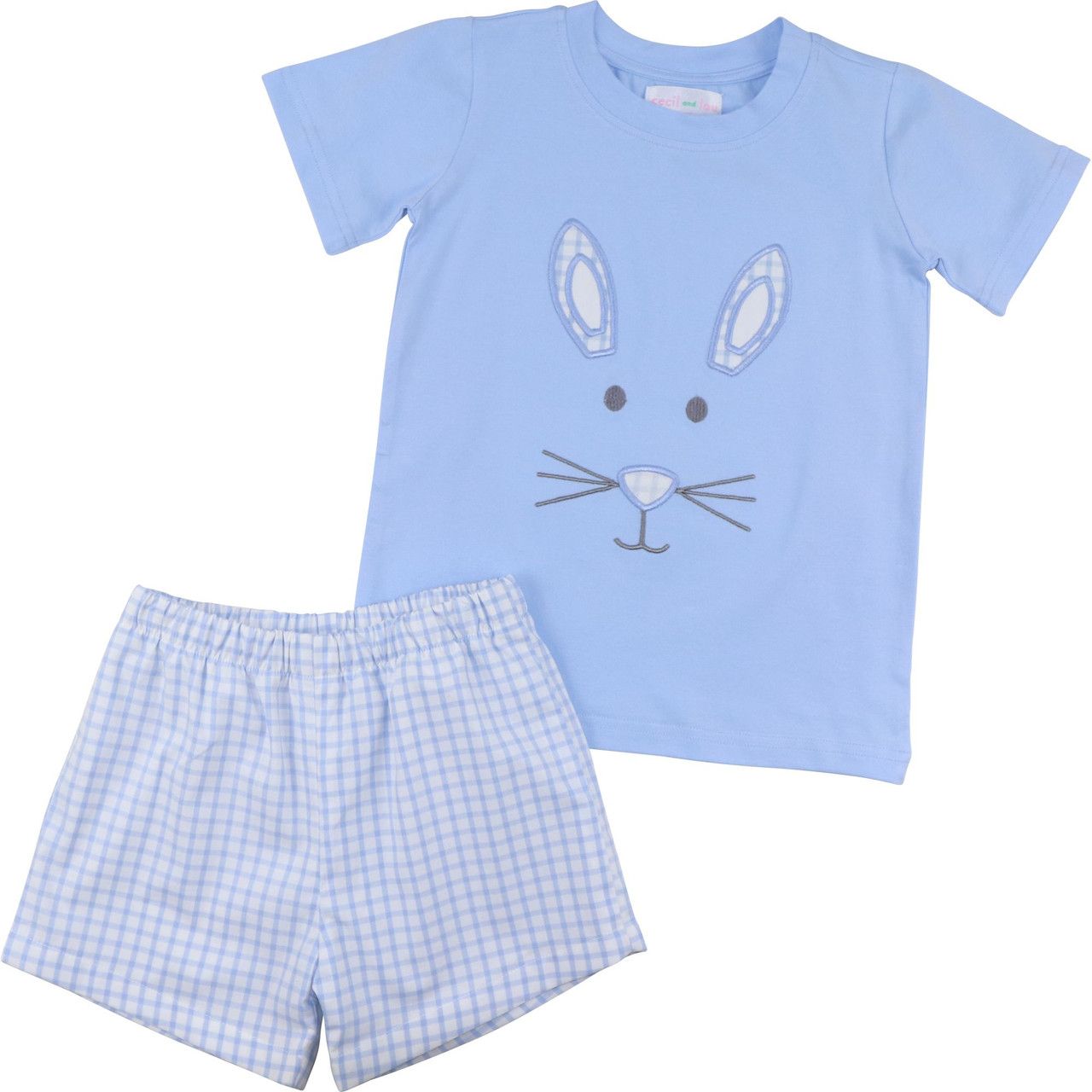 Blue Applique Bunny Face Short Set