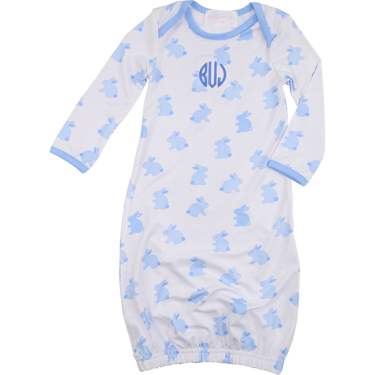Blue Bamboo Knit Bunny Baby Gown