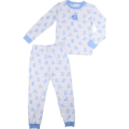 Blue Bamboo Knit Bunny Pajamas