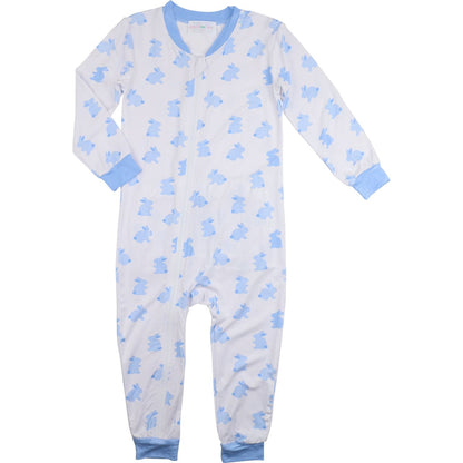 Blue Bamboo Knit Bunny Zipper Pajamas