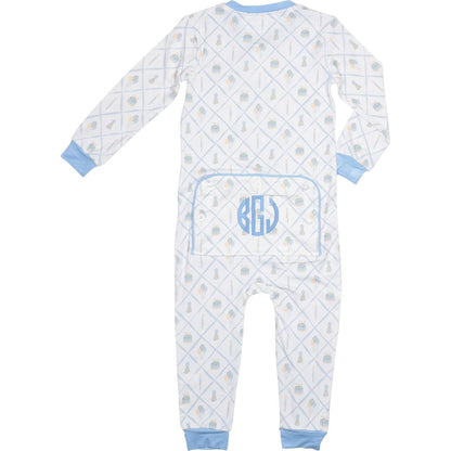 Blue Birthday Party Bamboo Knit Zipper Pajamas