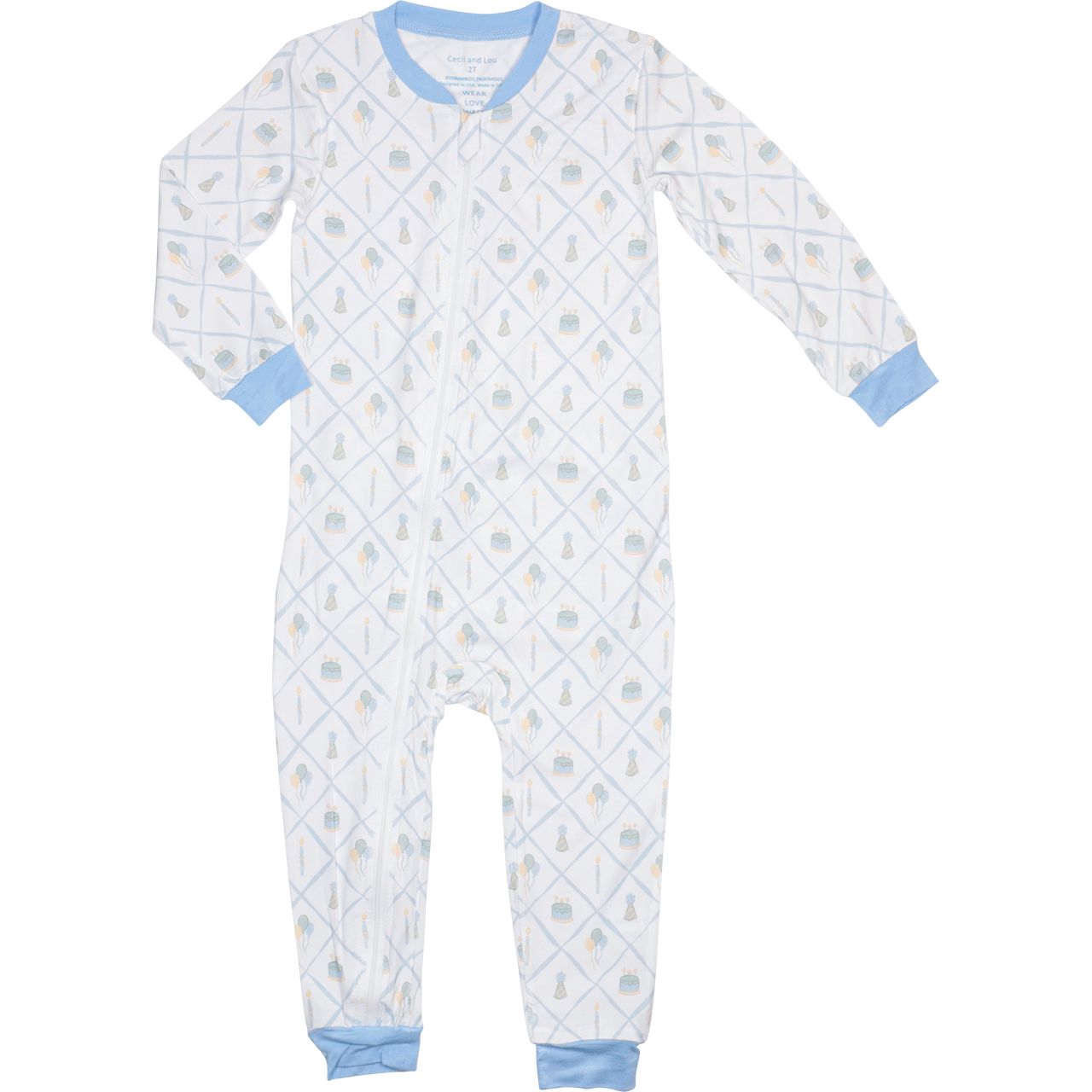 Blue Birthday Party Bamboo Knit Zipper Pajamas