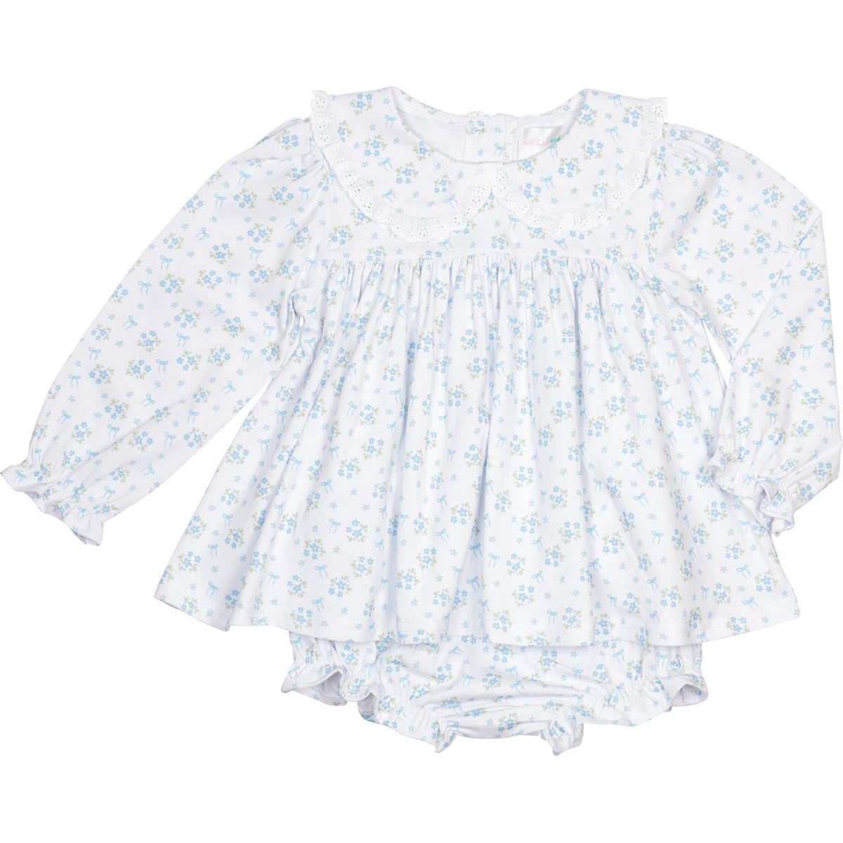Blue Bouquet And Bow Knit Eyelet Diaper Set