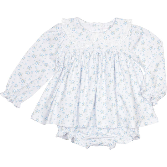 Blue Bouquet And Bow Knit Eyelet Diaper Set