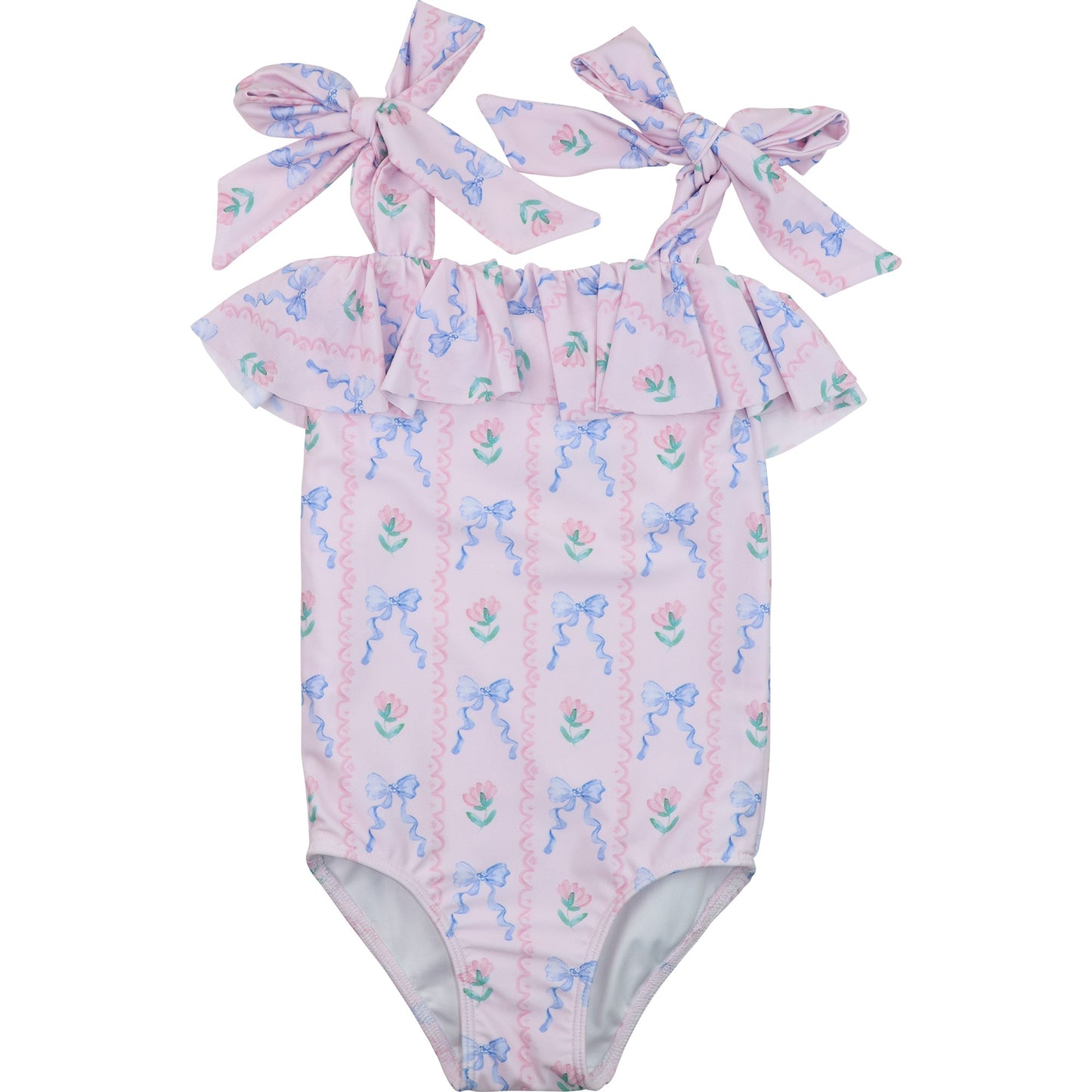 Blue Bow And Flower Swimsuit
