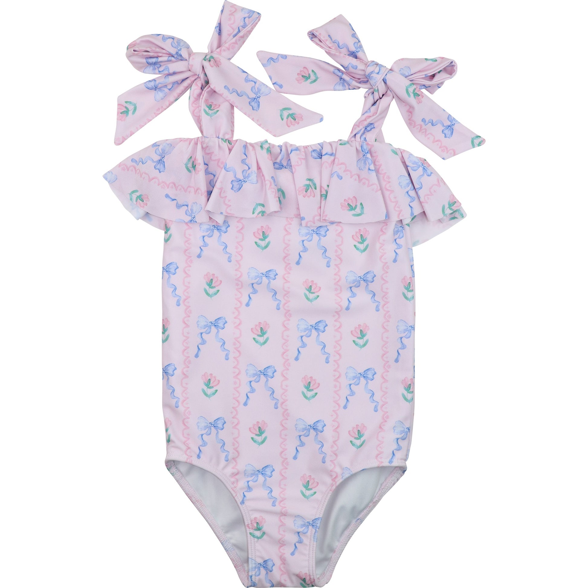 Blue Bow And Flower Swimsuit