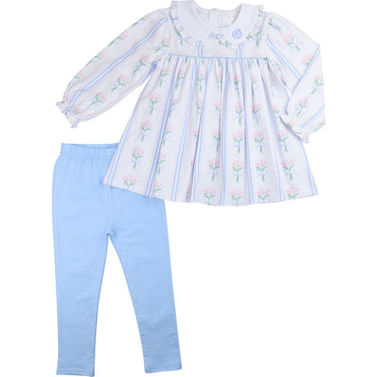 Blue Bow Bouquet Knit Legging Set