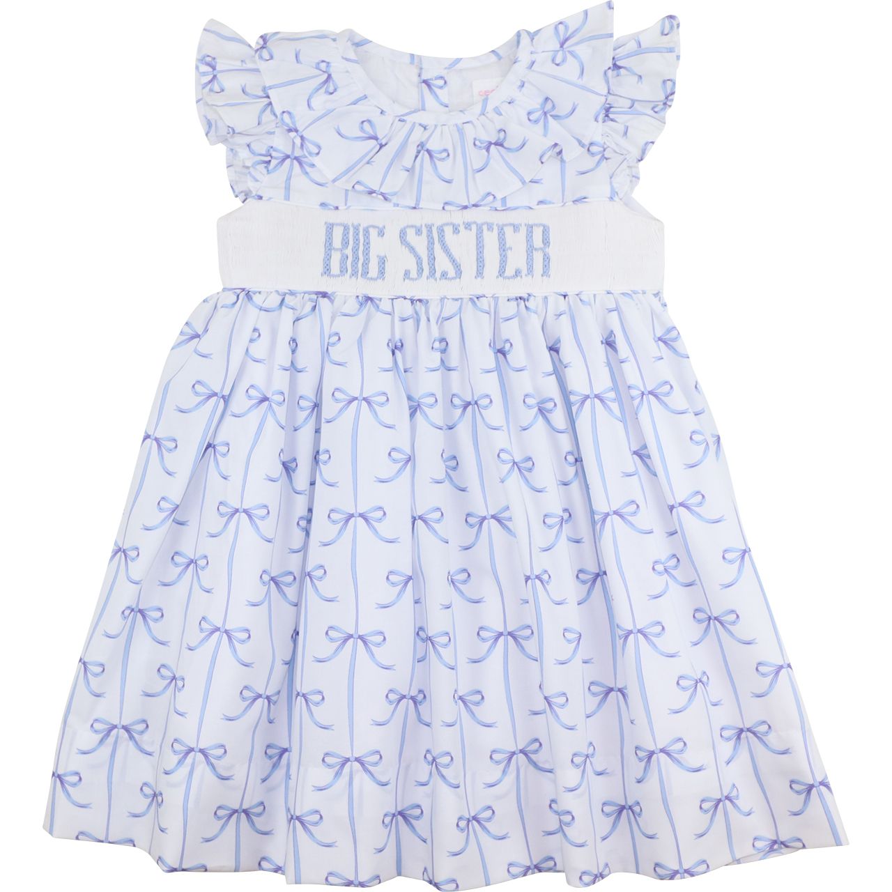 Blue Bow Smocked Big Sister Dress