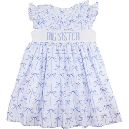 Blue Bow Smocked Big Sister Dress