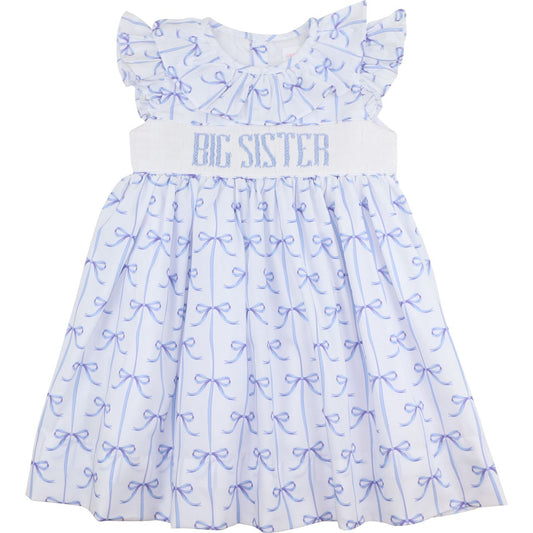 Blue Bow Smocked Big Sister Dress