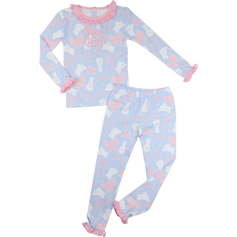Blue Bunny And Bow Knit Pajamas