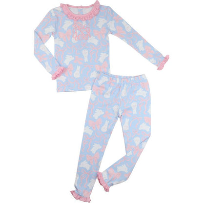 Blue Bunny And Bow Knit Pajamas