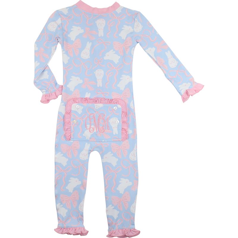 Blue Bunny And Bow Knit Zipper Pajamas