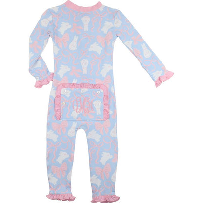 Blue Bunny And Bow Knit Zipper Pajamas