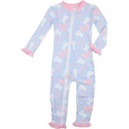 Blue Bunny And Bow Knit Zipper Pajamas