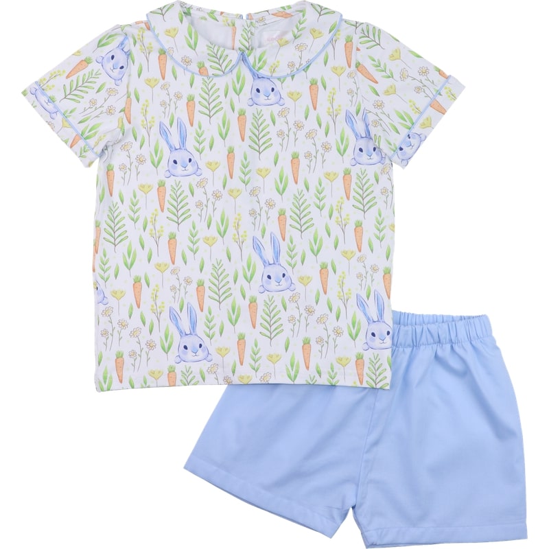 Blue Bunny And Carrot Short Set