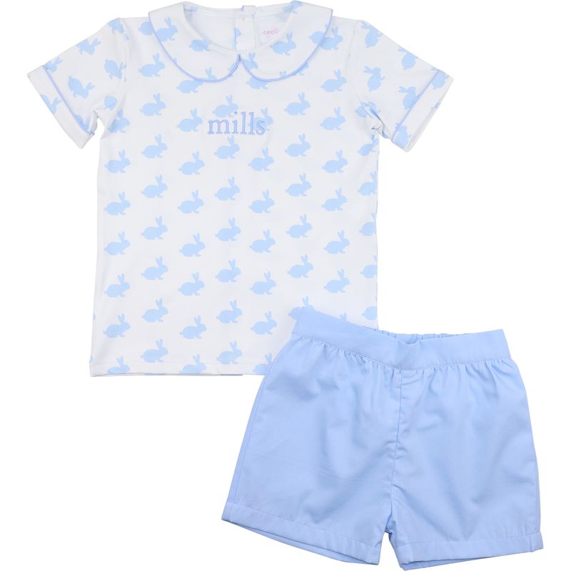 Blue Bunny Print Knit Short Set