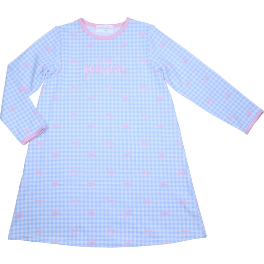 Blue Check And Bow Knit Dress1