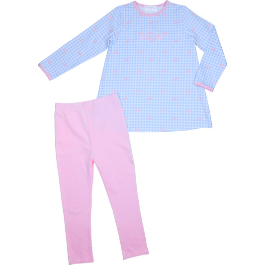 Blue Check And Bow Knit Legging Set1