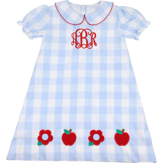 Blue Check Applique Apple Dress