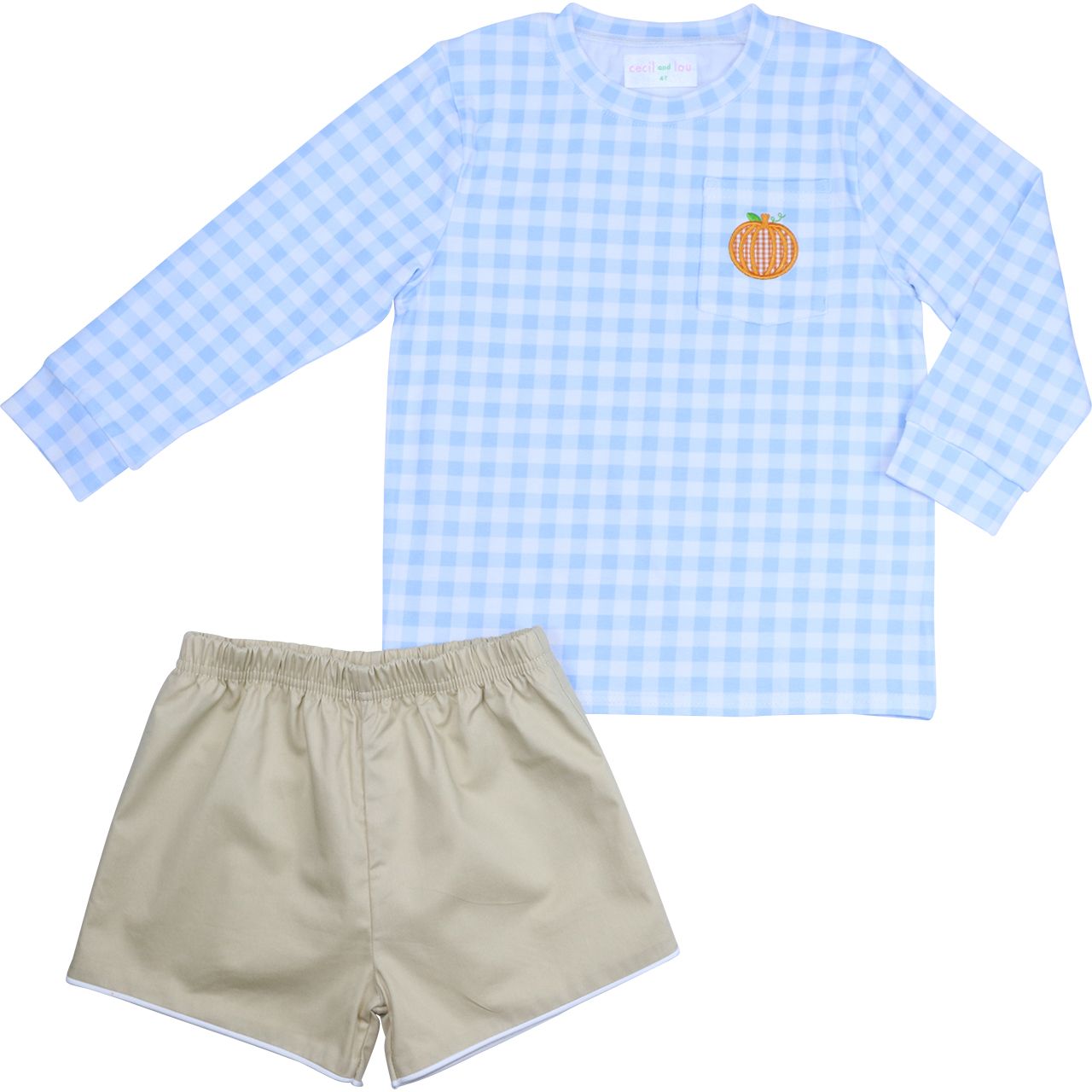 Blue Check Applique Pumpkin Short Set