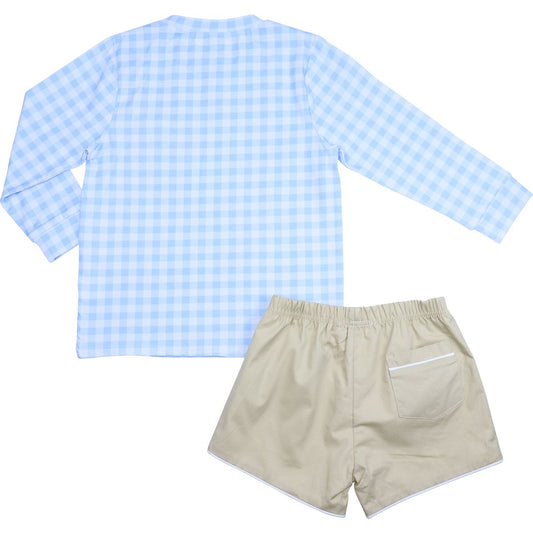 Blue Check Applique Pumpkin Short Set