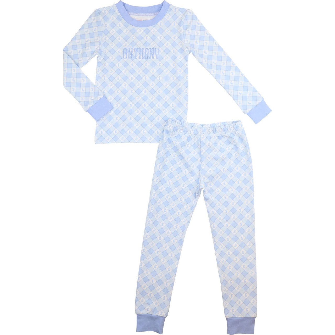 Blue Check Bunny Bamboo Knit Pajamas