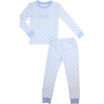 Blue Check Bunny Bamboo Knit Pajamas