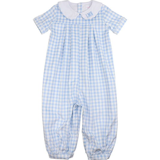 Blue Check Corduroy Long Romper