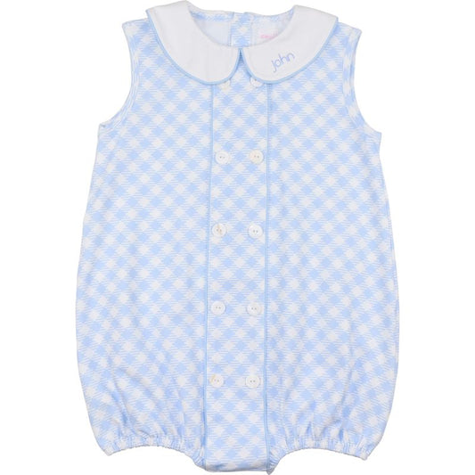 Blue Check Knit Button Bubble