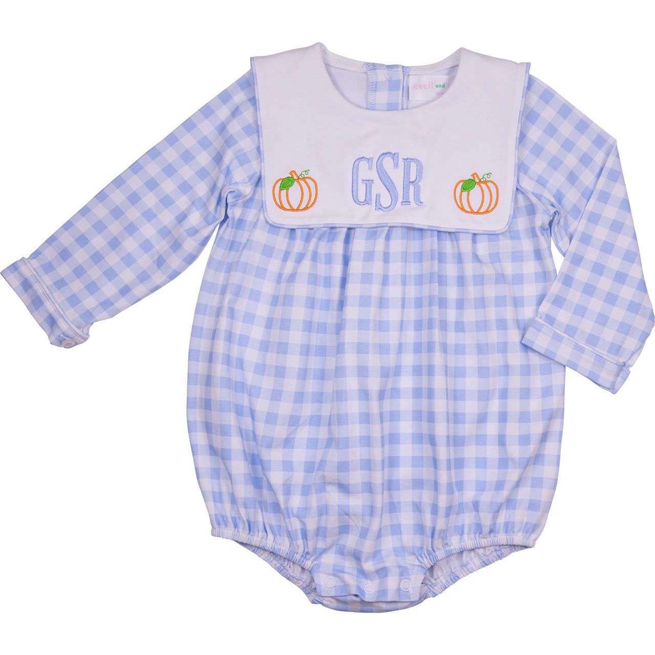 Blue Check Knit Embroidered Pumpkin Bubble