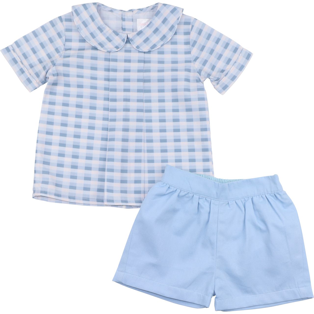 Blue Check Pleated Short Set