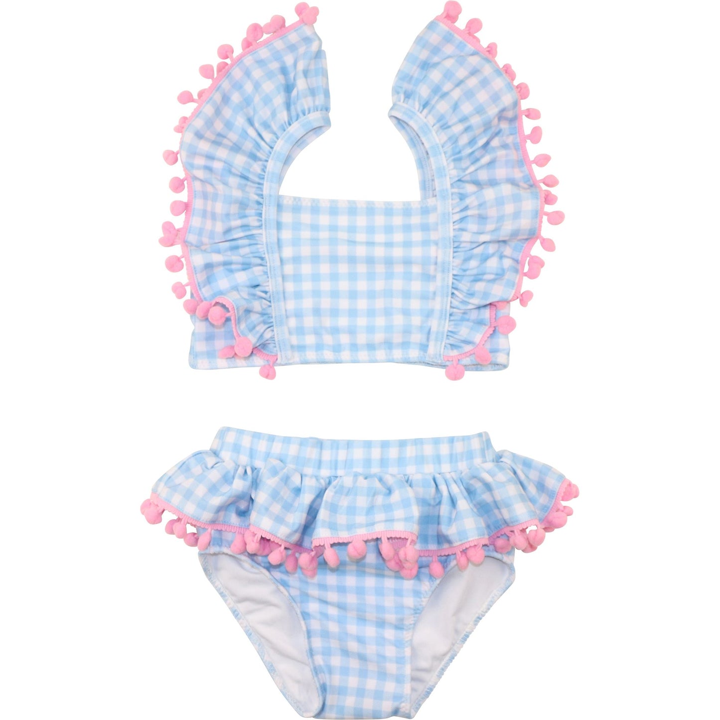 Blue Check Pom Pom Bikini