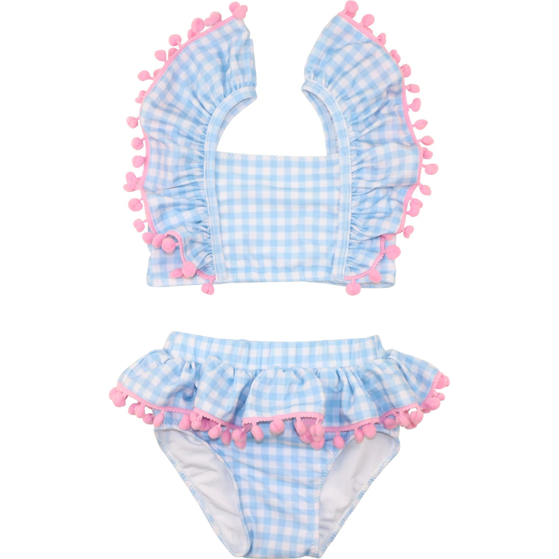 Blue Check Pom Pom Bikini