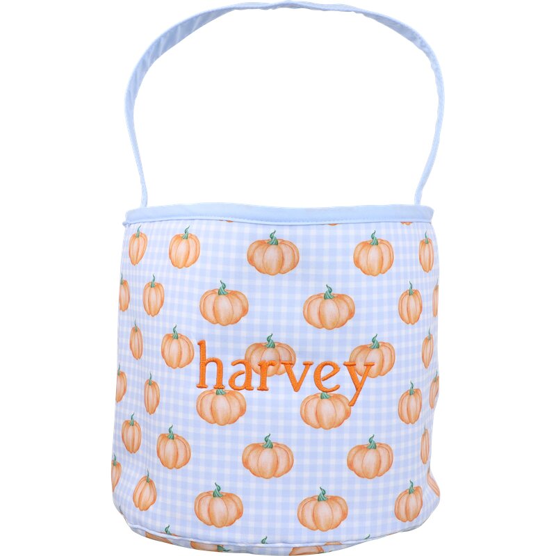 Blue Check Pumpkin Bucket