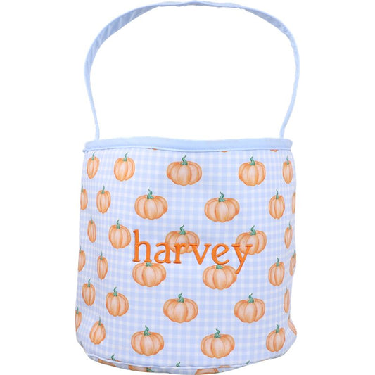 Blue Check Pumpkin Bucket