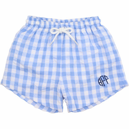 Blue Check Seersucker Swim Trunks2