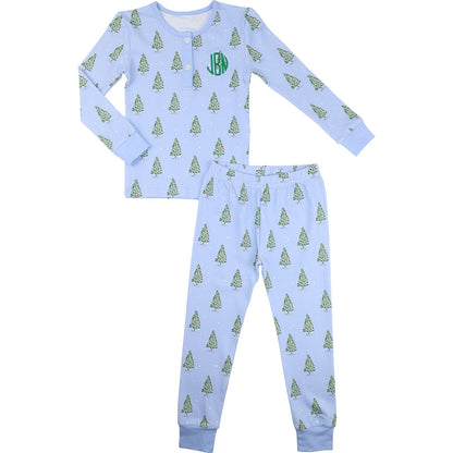 Blue Christmas Tree Knit Pajamas
