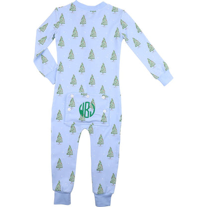 Blue Christmas Tree Knit Zipper Pajamas Back 