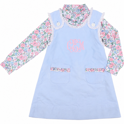 Blue Corduroy And Floral Aline Dress Set2