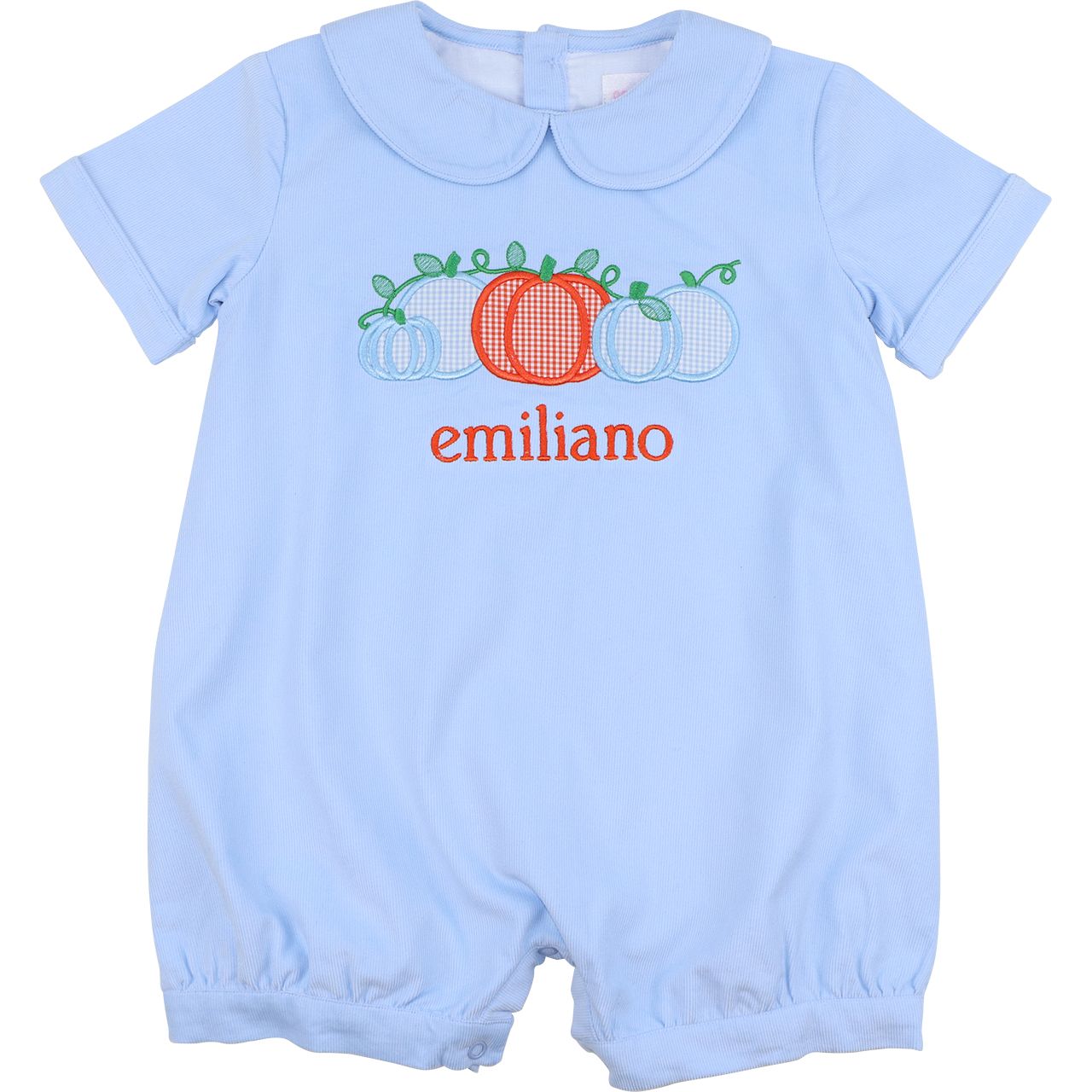 Blue Corduroy Applique Pumpkin Short Romper