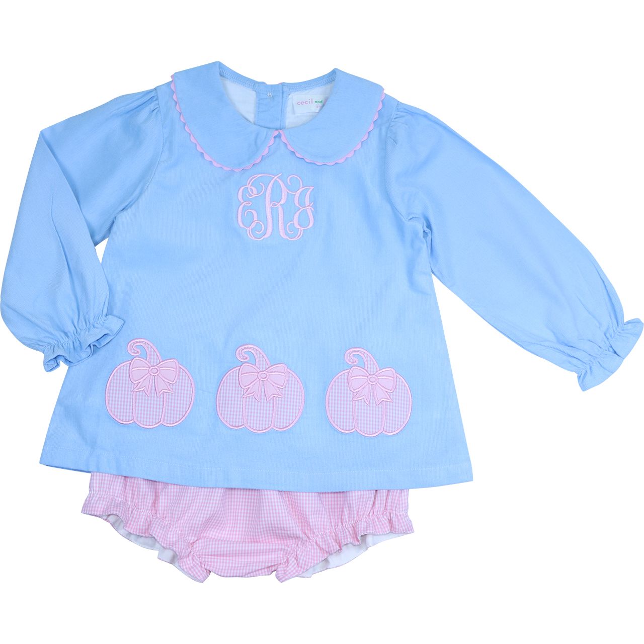 Blue Corduroy Applique Pumpkins Diaper Set