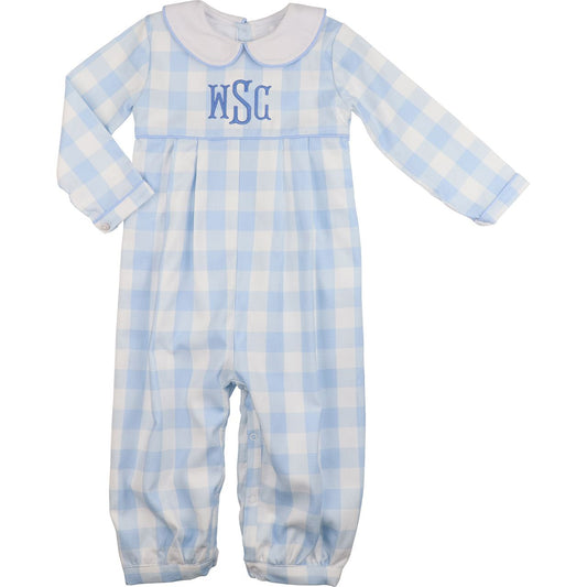 Blue Corduroy Buffalo Check Long Romper