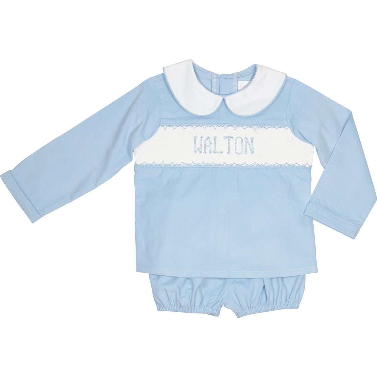 Blue Corduroy Custom Smocked Diaper Set