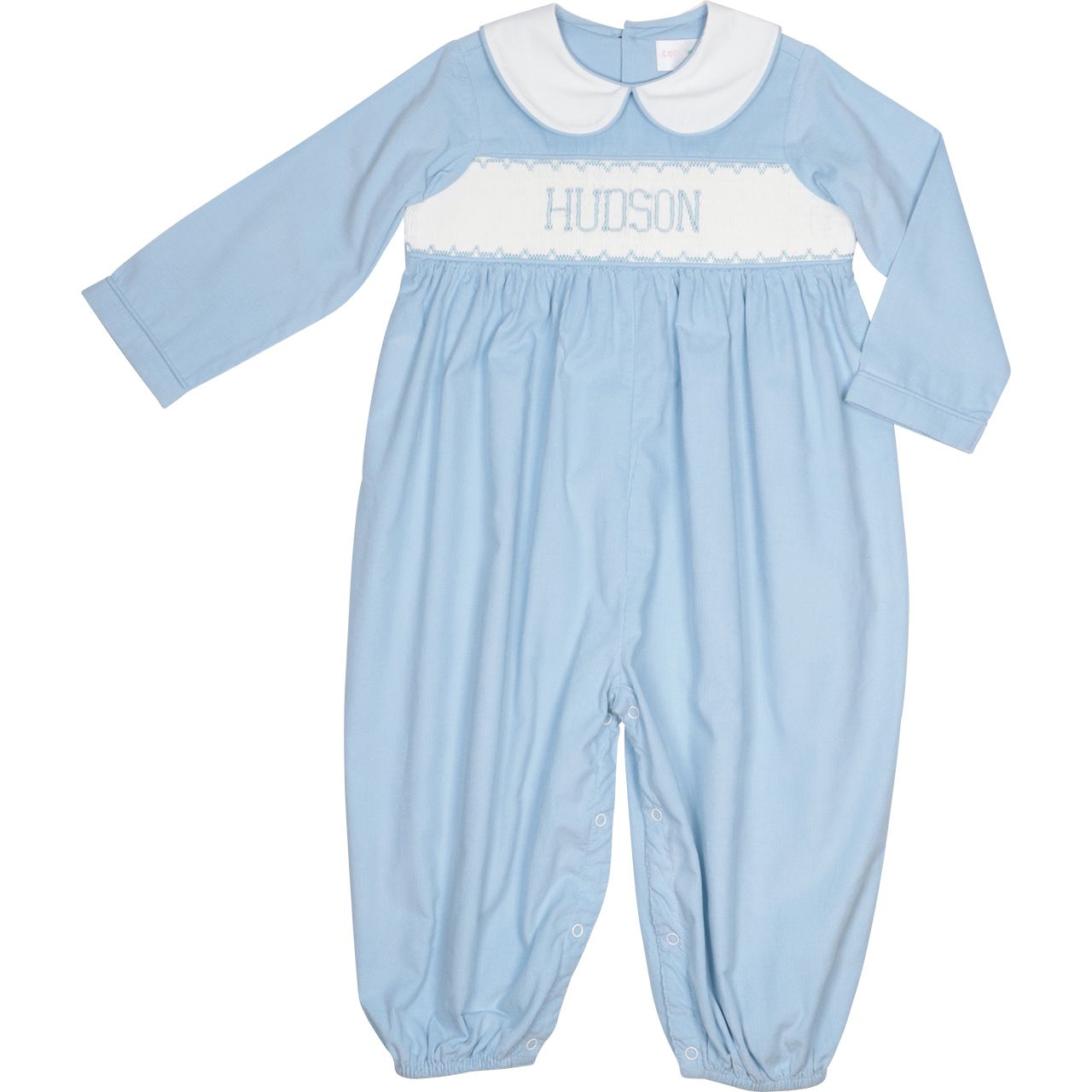 Blue Corduroy Custom Smocked Long Romper