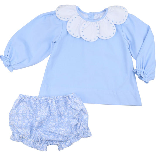 Blue Corduroy Embroidered Collar Diaper Set