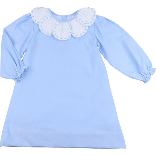 Blue Corduroy Embroidered Collar Dress