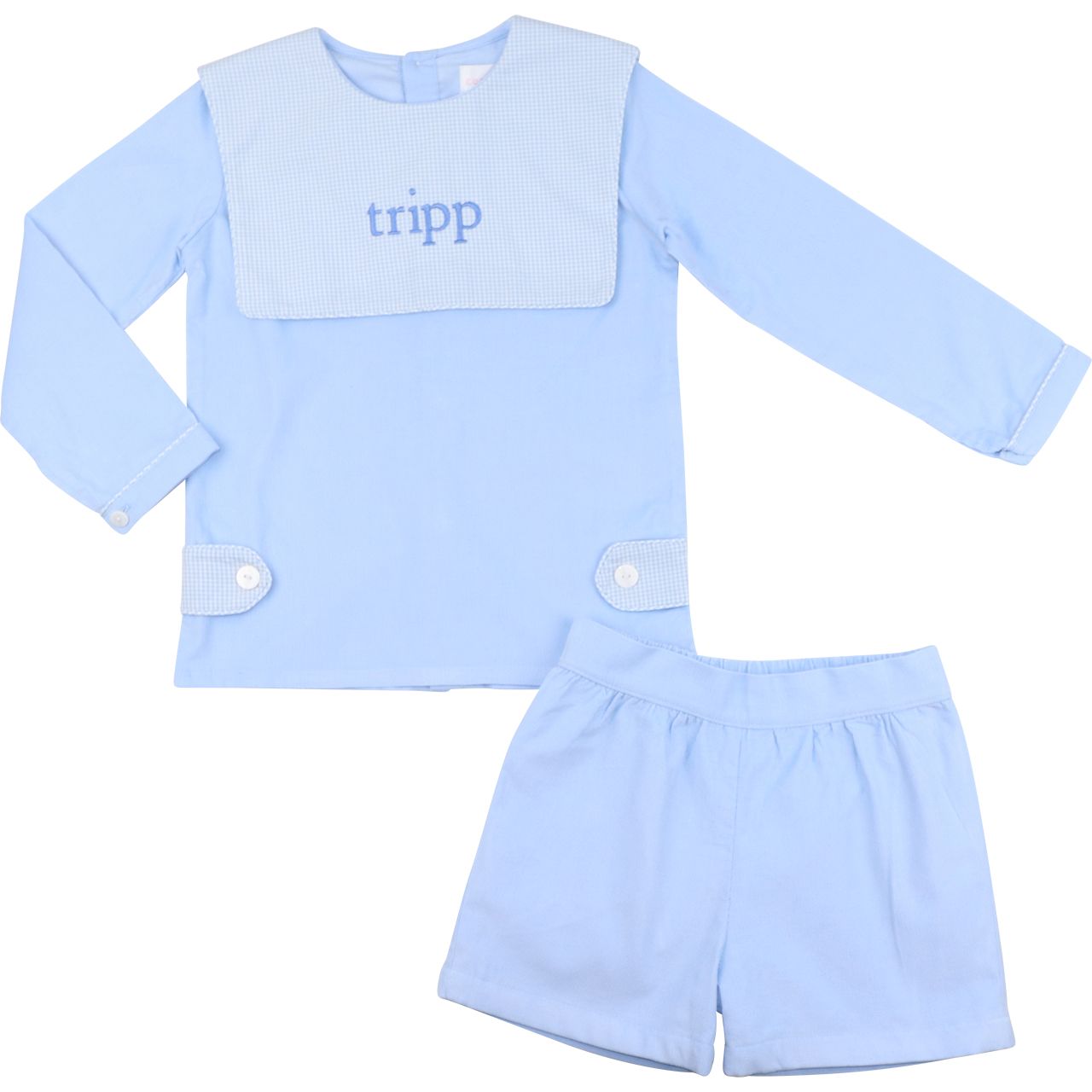 Blue Corduroy Square Collar Short Set