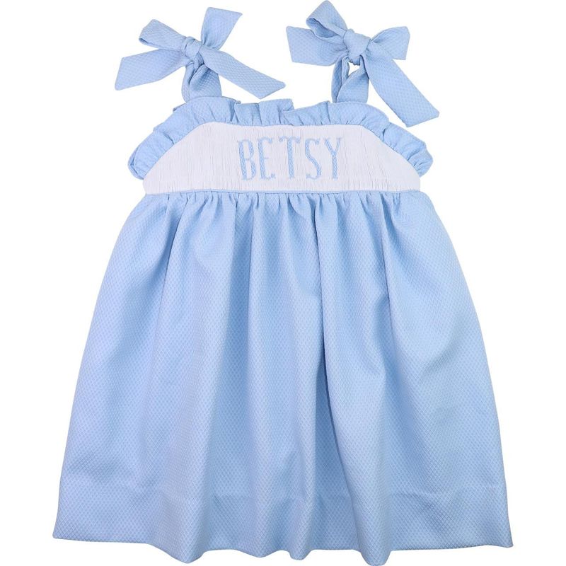 Blue Custom Smocked Shoulder Tie Dress